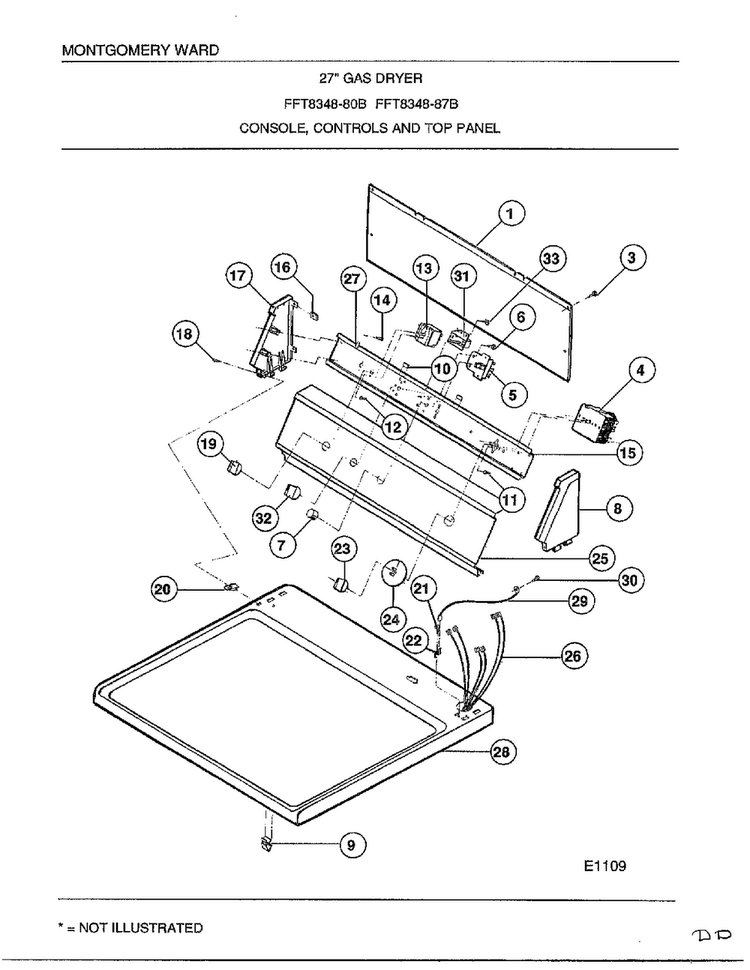 Console, Controls And Top Panel Diagram and Parts List for 8348B  Frigidaire Dryer
