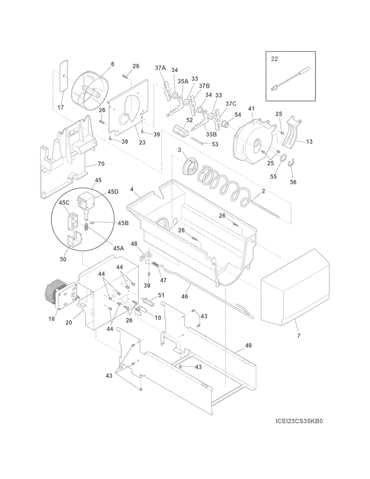 Ice Container Diagram and Parts List for EI23CS35KS2  Electrolux Refrigerator