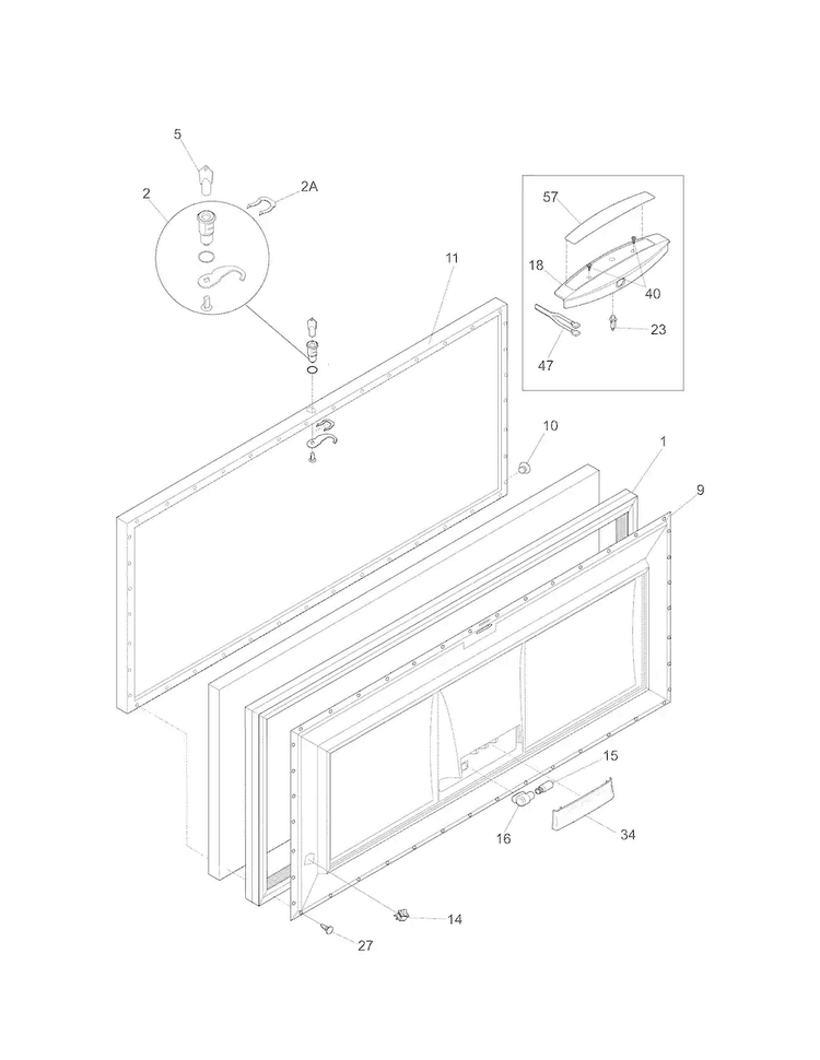 Door Diagram and Parts List for 25316342107  Kenmore Freezer