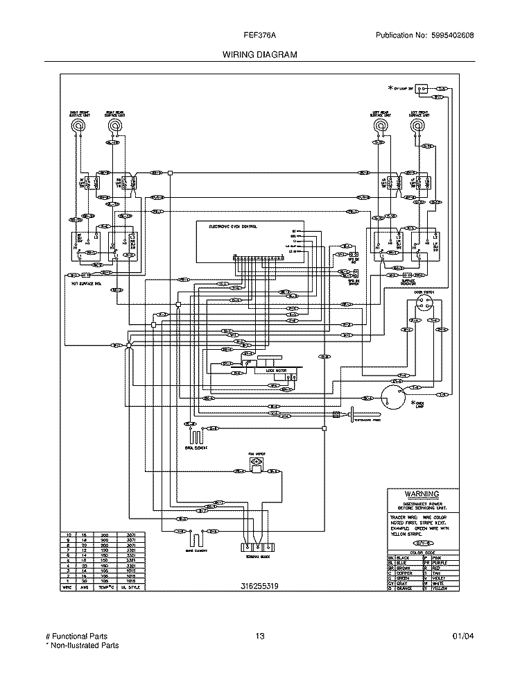 WIRING DIAGRAM Diagram and Parts List for FEF376AQL  Frigidaire Range