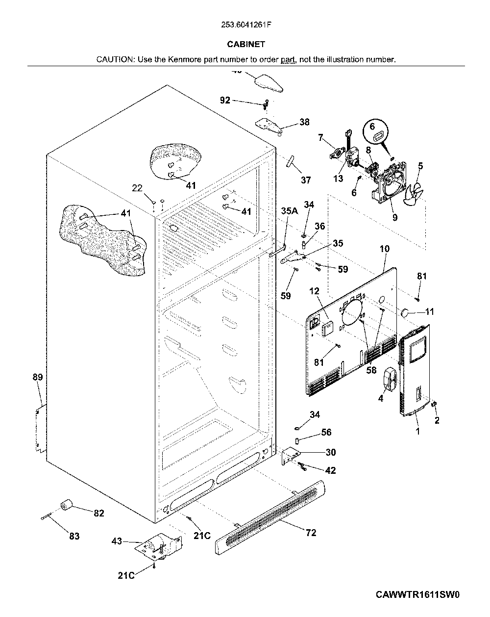 Cabinet Diagram and Parts List for 2536041261F  Kenmore Refrigerator