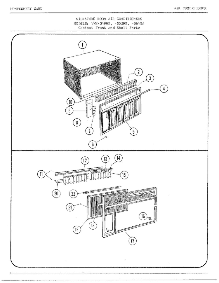 Cabinet Front/shell Parts Diagram and Parts List for 5559B  Frigidaire Air Conditioner