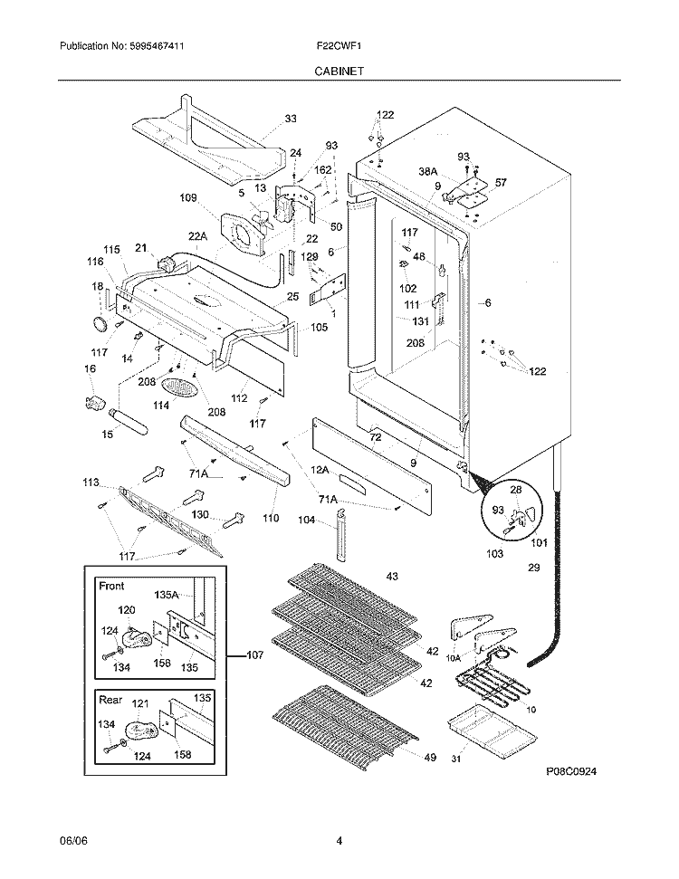 CABINET Diagram and Parts List for F22CWF1  Frigidaire Freezer