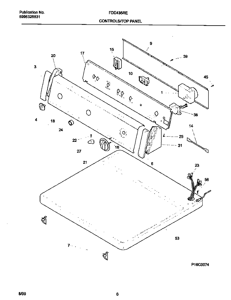 CONTROLS / TOP PANEL Diagram and Parts List for FDE436RET2  Frigidaire Dryer