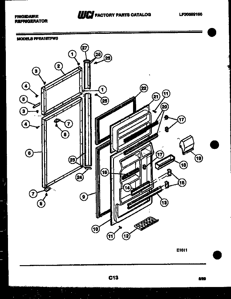 DOOR PARTS Diagram and Parts List for FPE19TFF0  Frigidaire Refrigerator