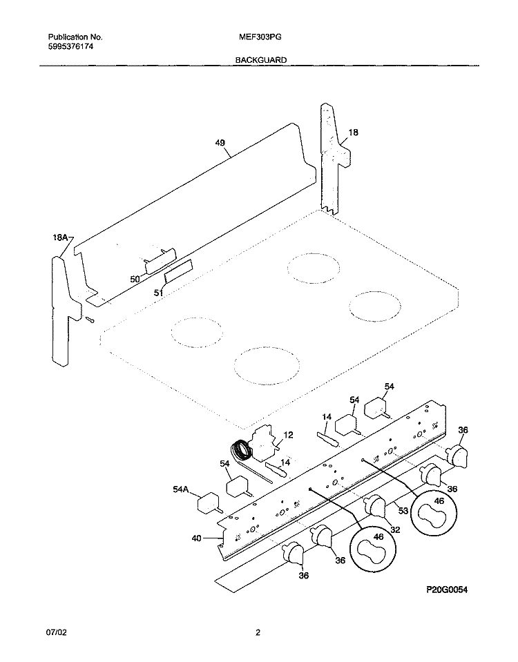 BACKGUARD Diagram and Parts List for MEF303PGWD  Uni Range