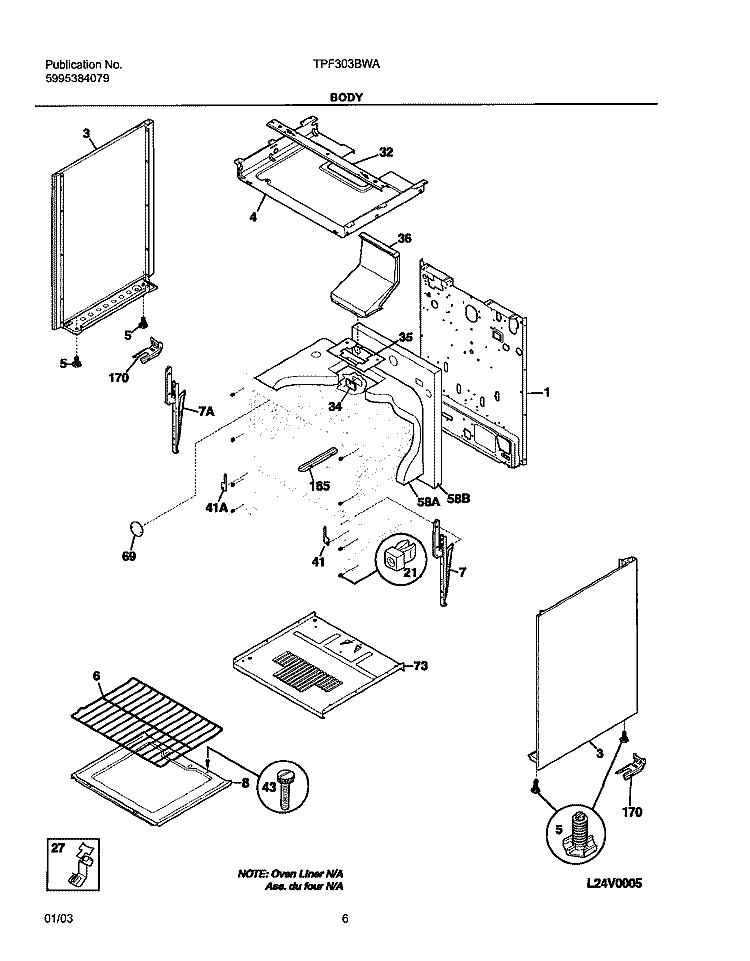 BODY Diagram and Parts List for TPF303BWA  Tappan Range