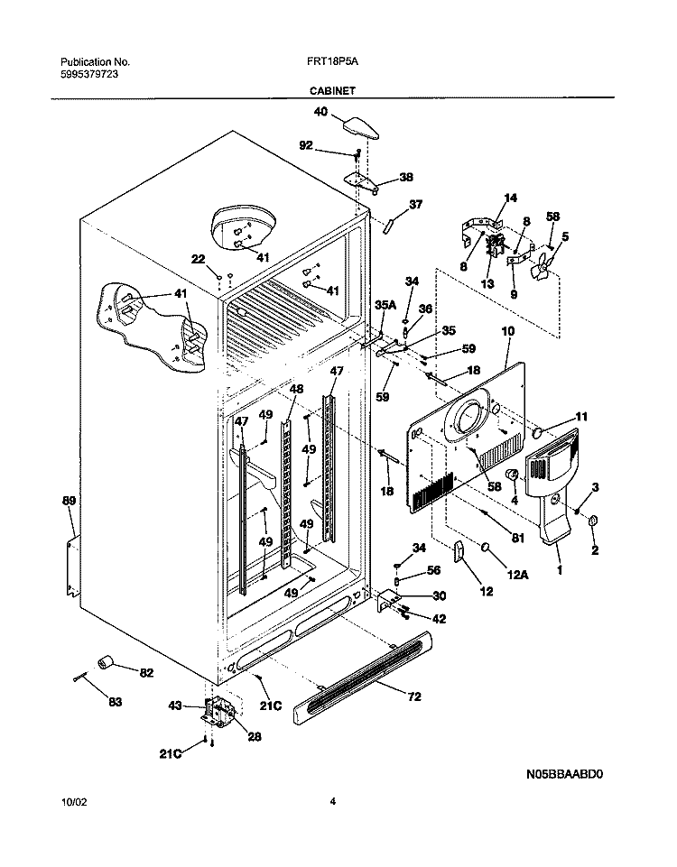 CABINET Diagram and Parts List for FRT18P5AB9  Frigidaire Refrigerator