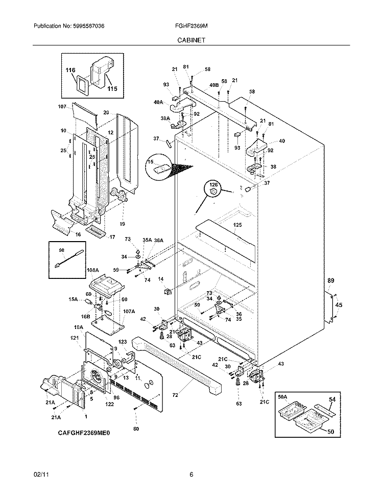CABINET Diagram and Parts List for FGHF2369MP0  Frigidaire Refrigerator