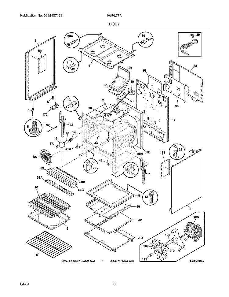 BODY Diagram and Parts List for FGFL77ABH  Frigidaire Range