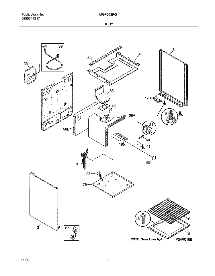 BODY Diagram and Parts List for MGF303PGWG  Uni Range