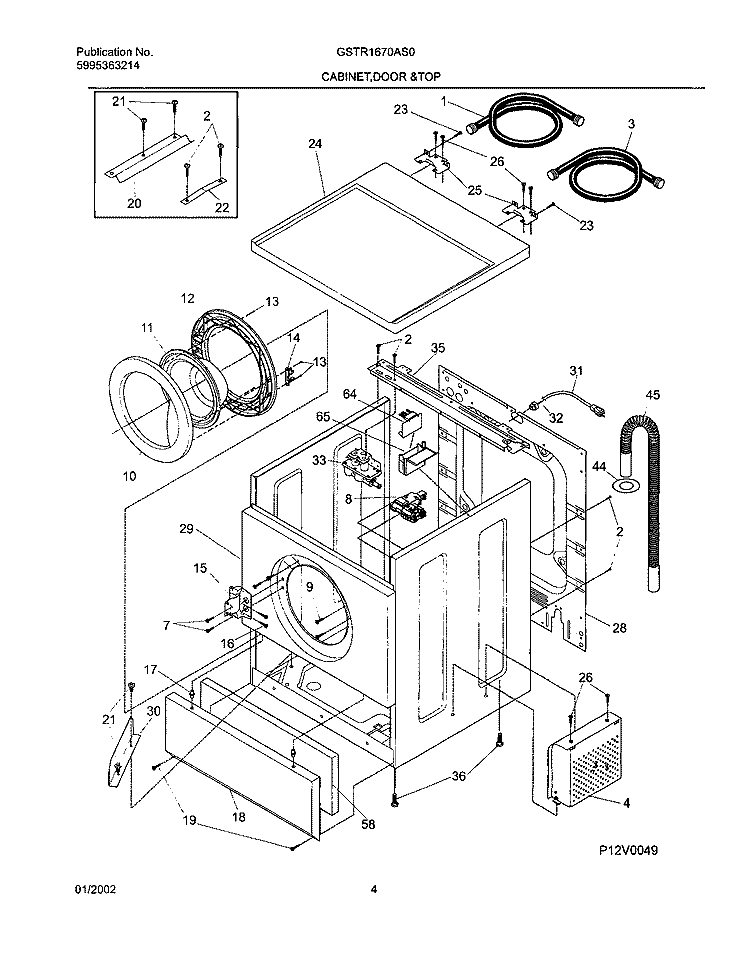 WSHR CAB, DOOR Diagram and Parts List for GSTR1670AS0  Frigidaire Washer