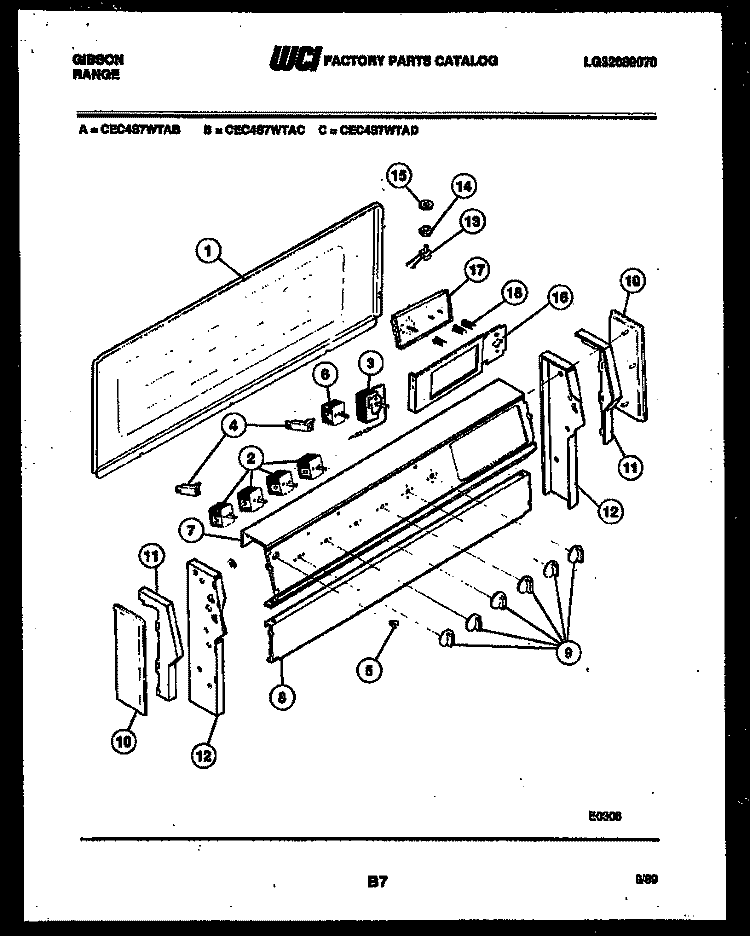 BACKGUARD Diagram and Parts List for CEC4S7WTAC  Gibson Range