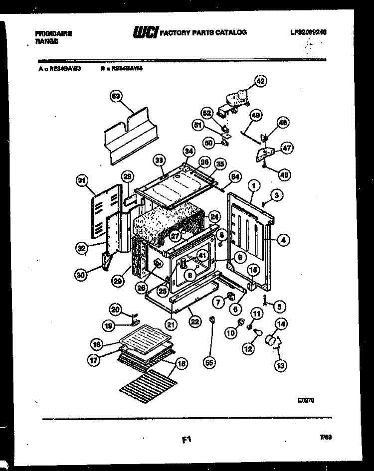 BODY PARTS Diagram and Parts List for RE34BAH4  Frigidaire Range