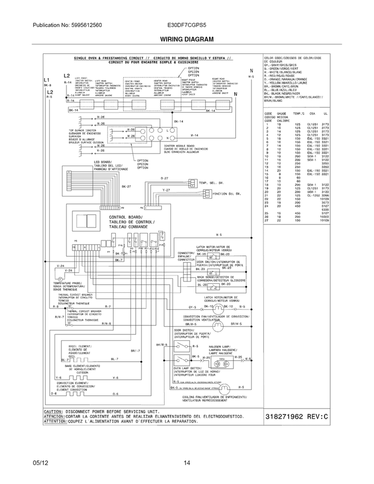 Wiring Diagram Diagram and Parts List for E30DF7CGPS5  Electrolux Range