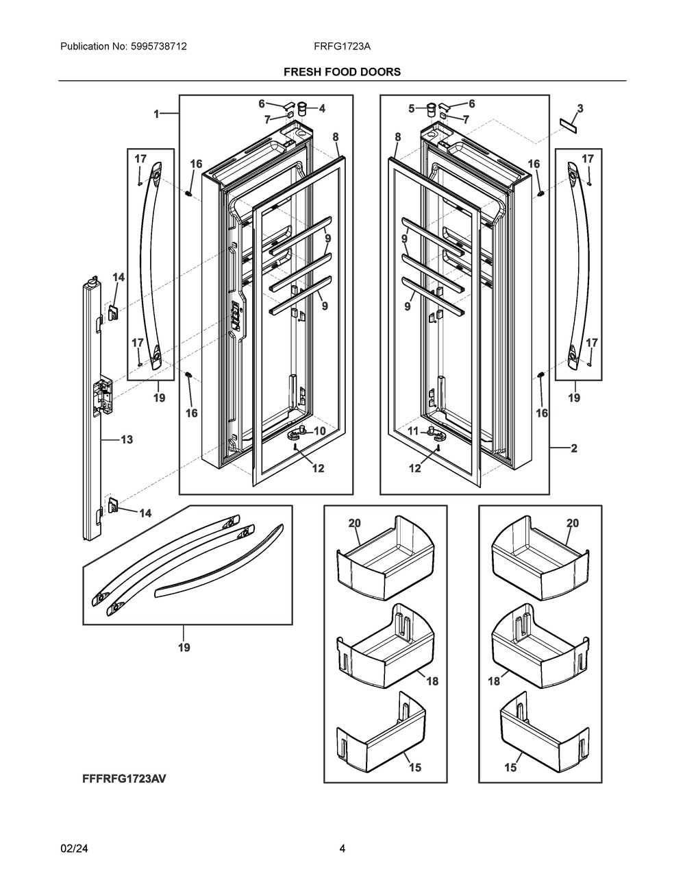Fresh Food Doors Diagram and Parts List for FRFG1723AV00  Frigidaire Refrigerator