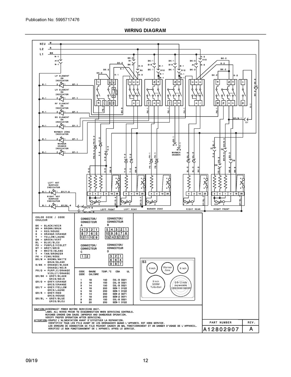 Wiring Diagram Diagram and Parts List for EI30EF45QSG  Frigidaire Range
