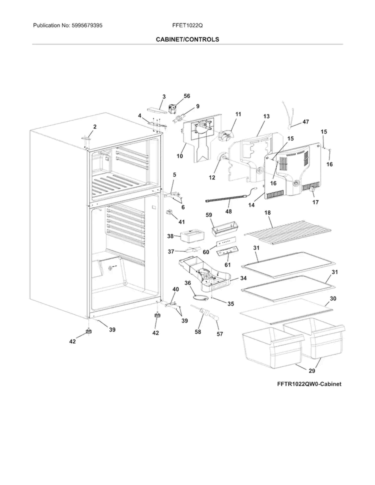 Cabinet/controls Diagram and Parts List for FFET1022QS0  Frigidaire Refrigerator