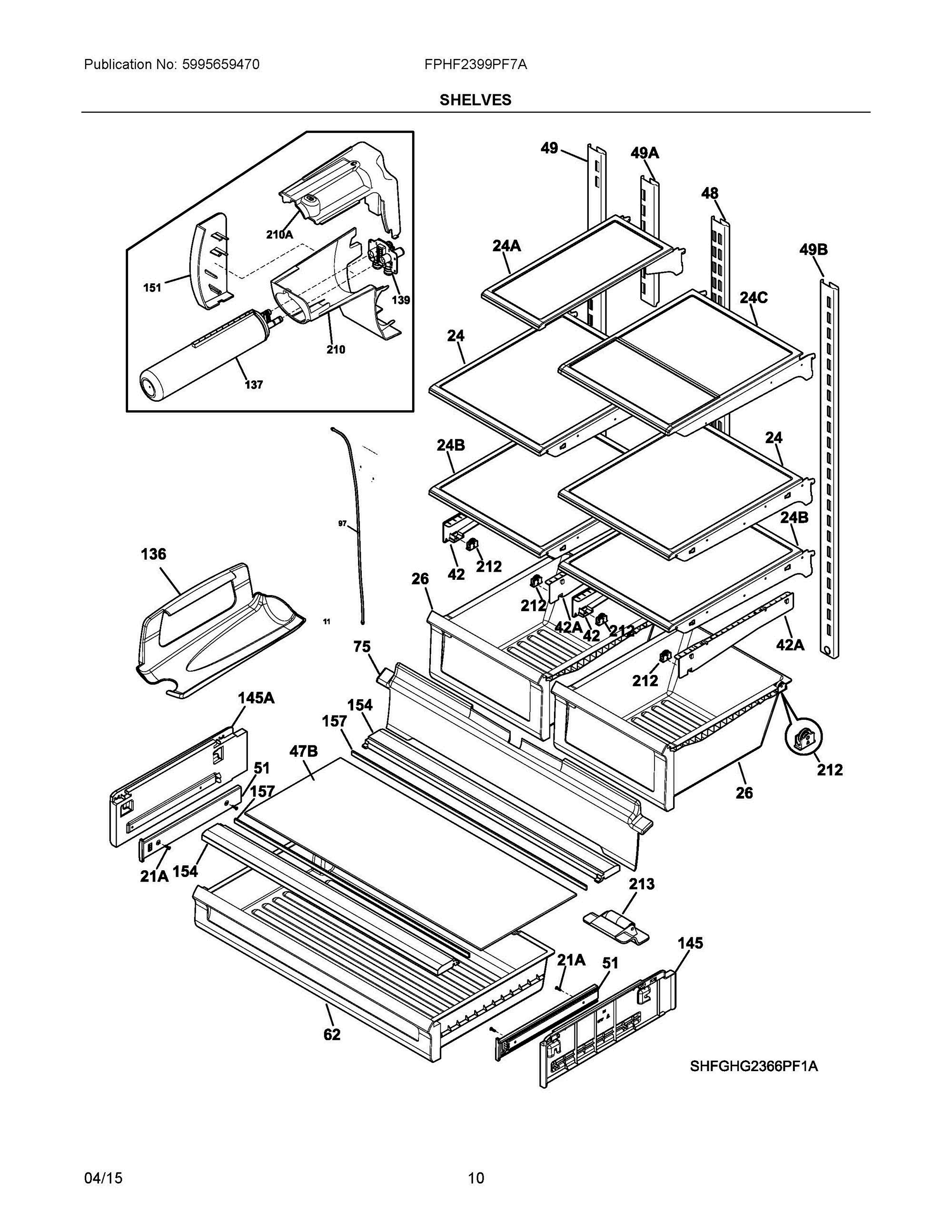 05 - SHELVES Diagram and Parts List for FPHF2399PF7A  Frigidaire Refrigerator