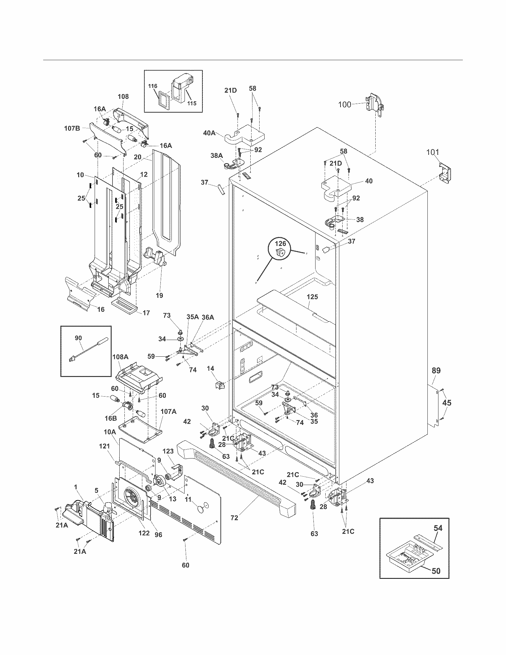 Cabinet Diagram and Parts List for FGUN2642LF5  Frigidaire Refrigerator