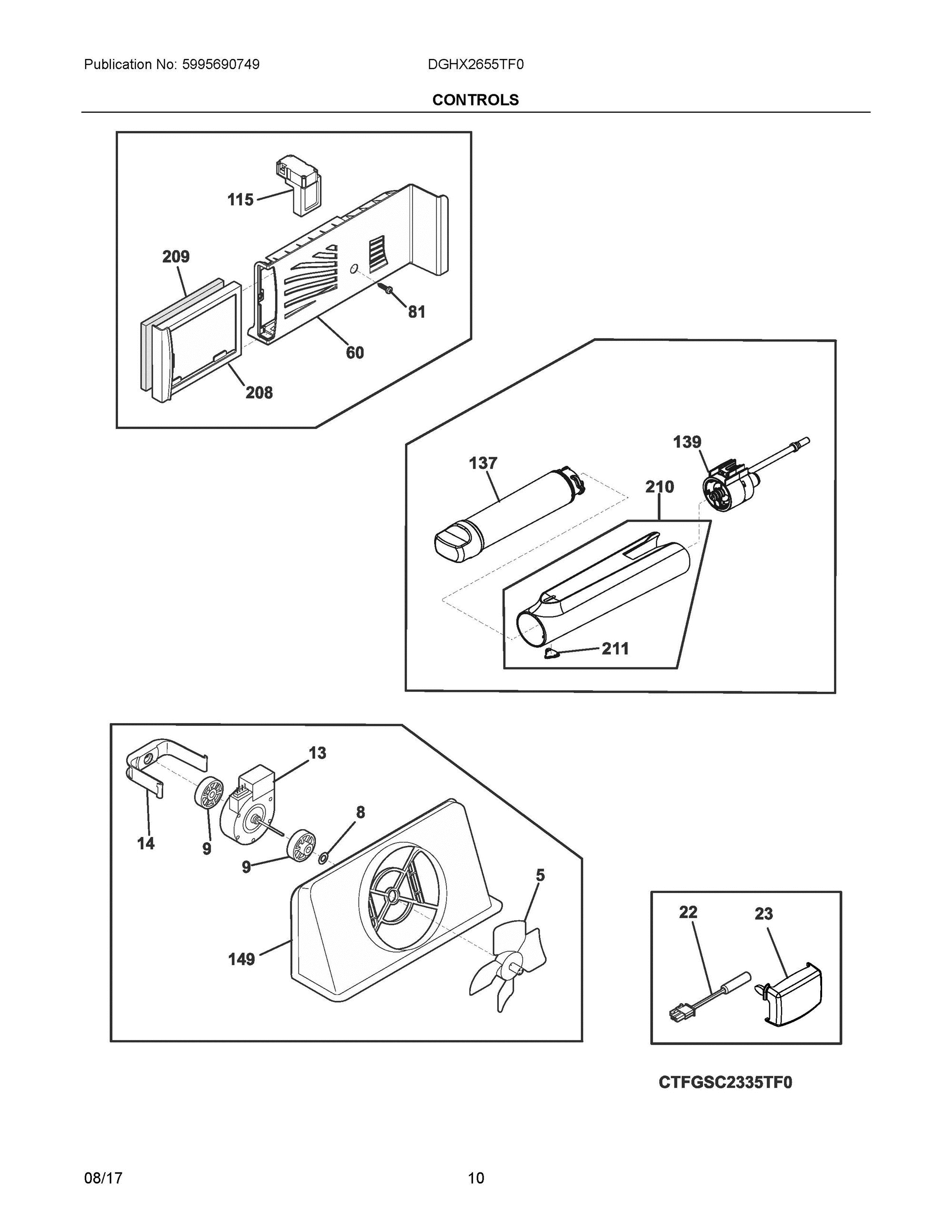 06 - CONTROLS Diagram and Parts List for DGHX2655TF0  Frigidaire Refrigerator
