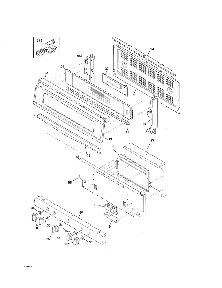 Backguard Diagram and Parts List for FGGF304DLW3  Frigidaire Range