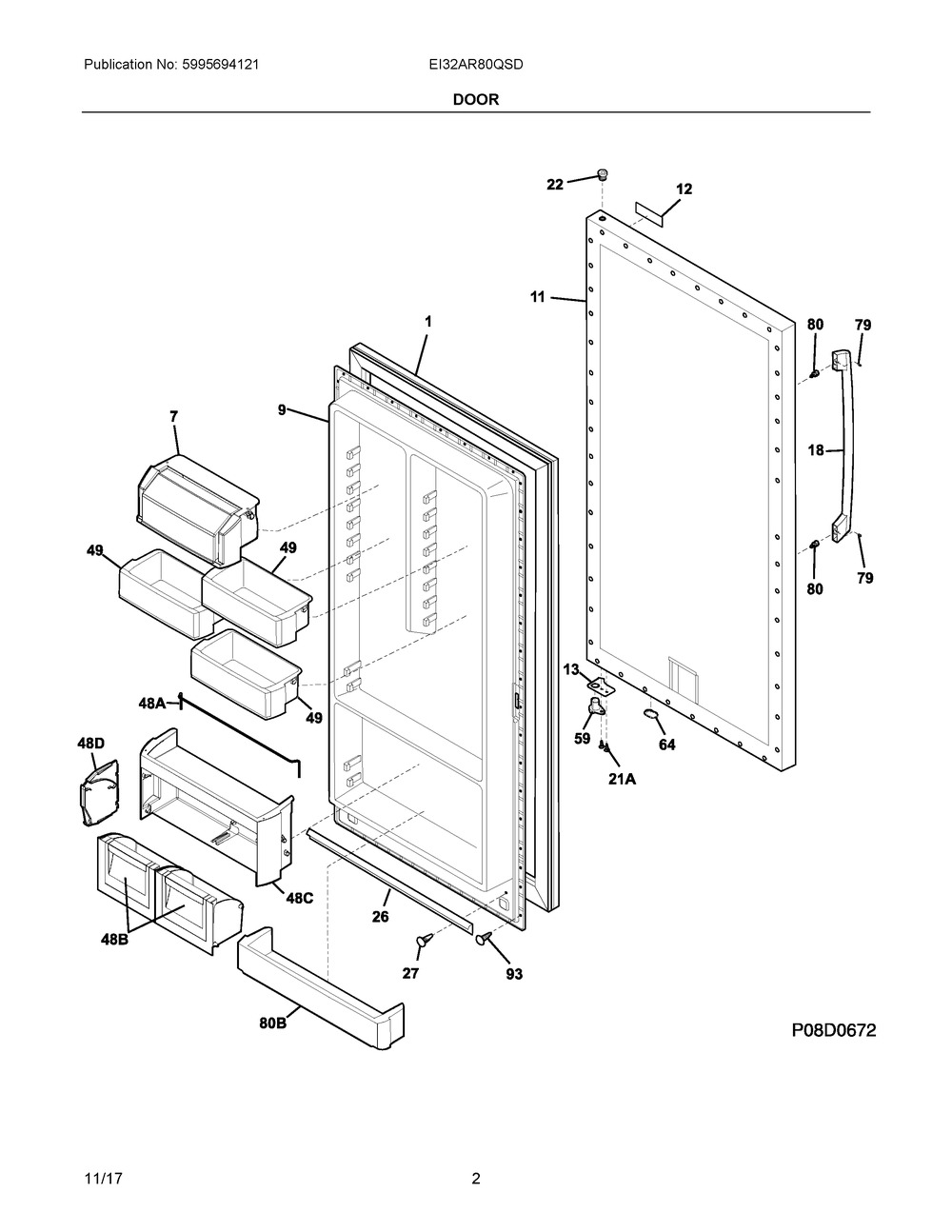 Door Diagram and Parts List for EI32AR80QSD  Frigidaire Refrigerator