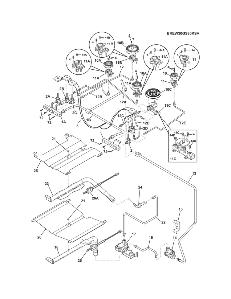Burner Diagram and Parts List for EW30GS80RSA  Electrolux Range