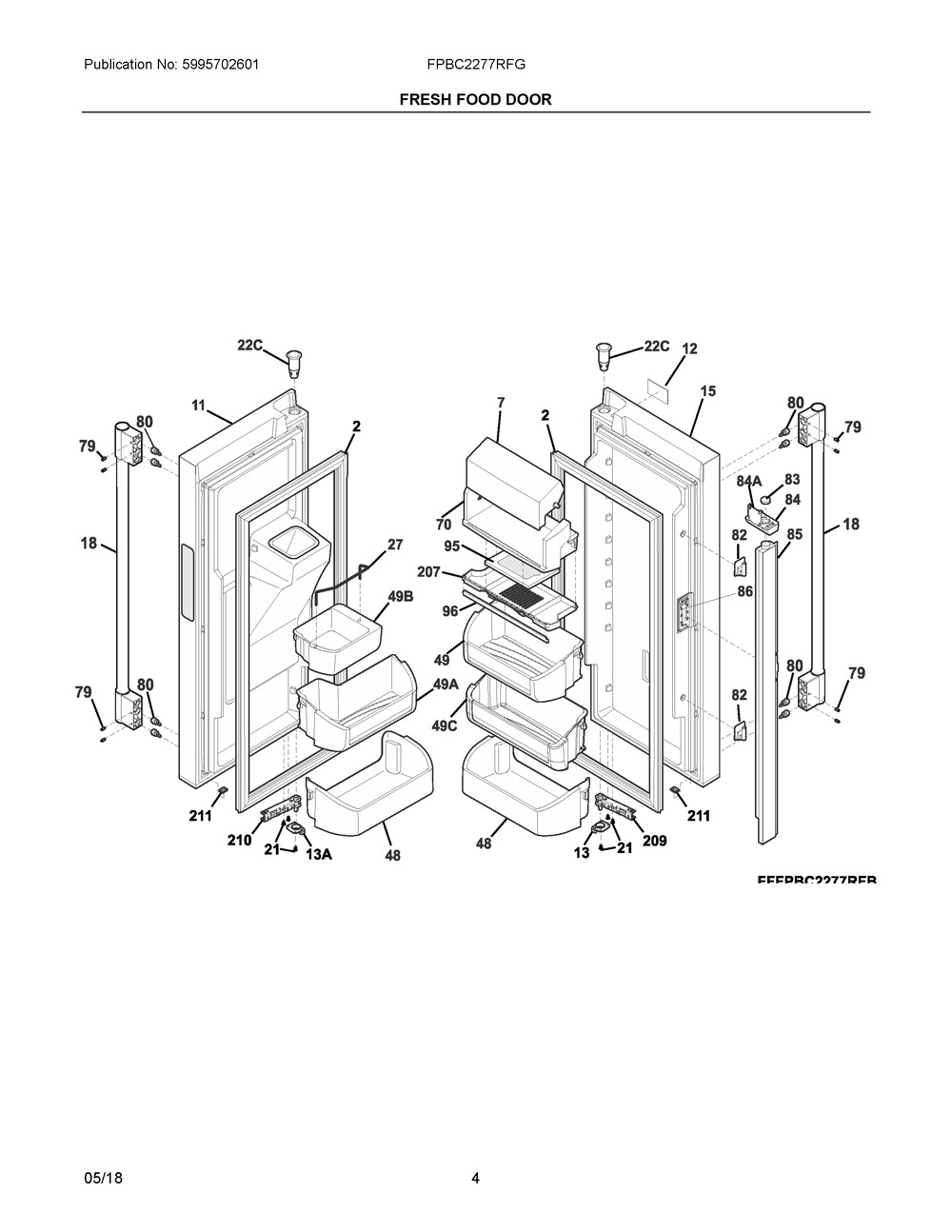 Fresh Food Door Diagram and Parts List for FPBC2277RFG  Frigidaire Refrigerator