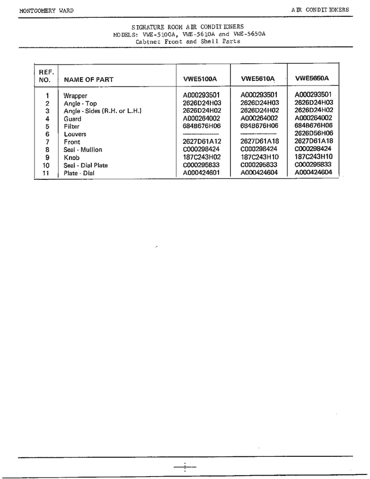 Cabinet Front/shell Page 2 Diagram and Parts List for 5100A  Frigidaire Air Conditioner