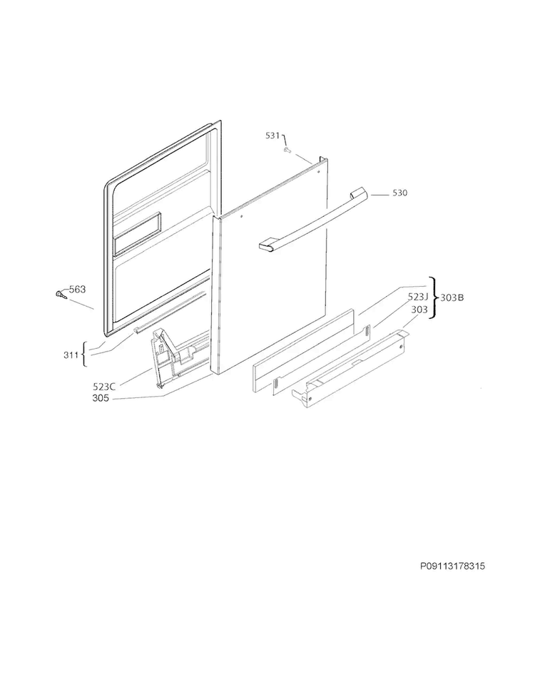 Door Diagram and Parts List for EI24ID50QS0A  Electrolux Dishwasher