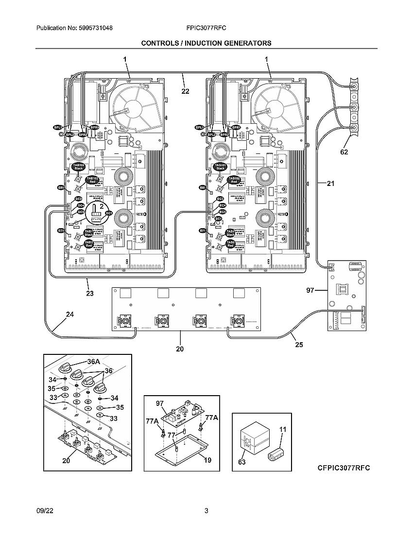 Controls/Induct Generators Diagram and Parts List for FPIC3077RFC  Electrolux Cooktop