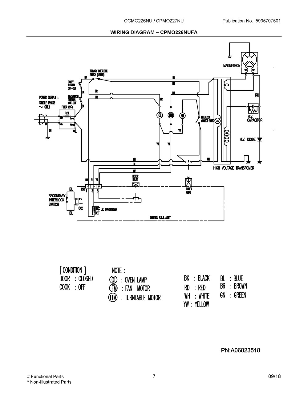 Wiring Diagram ? Cpmo226nufa Diagram and Parts List for CGMO226NUFA  Frigidaire Microwave