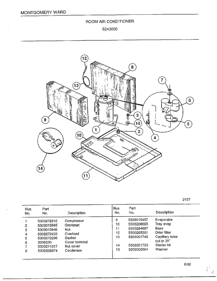 Room Air Conditioner Page 5 Diagram and Parts List for 5243000  Frigidaire Air Conditioner