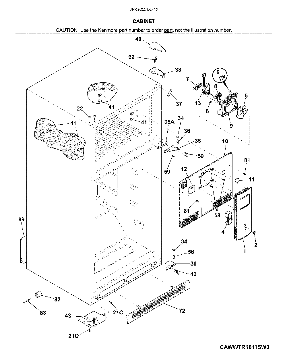 Cabinet Diagram and Parts List for 25360413712  Kenmore Refrigerator