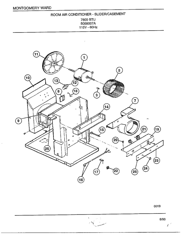 Room Air Conditioner - Slider/casement Page 3 Diagram and Parts List for 5068007A  Frigidaire Air Conditioner