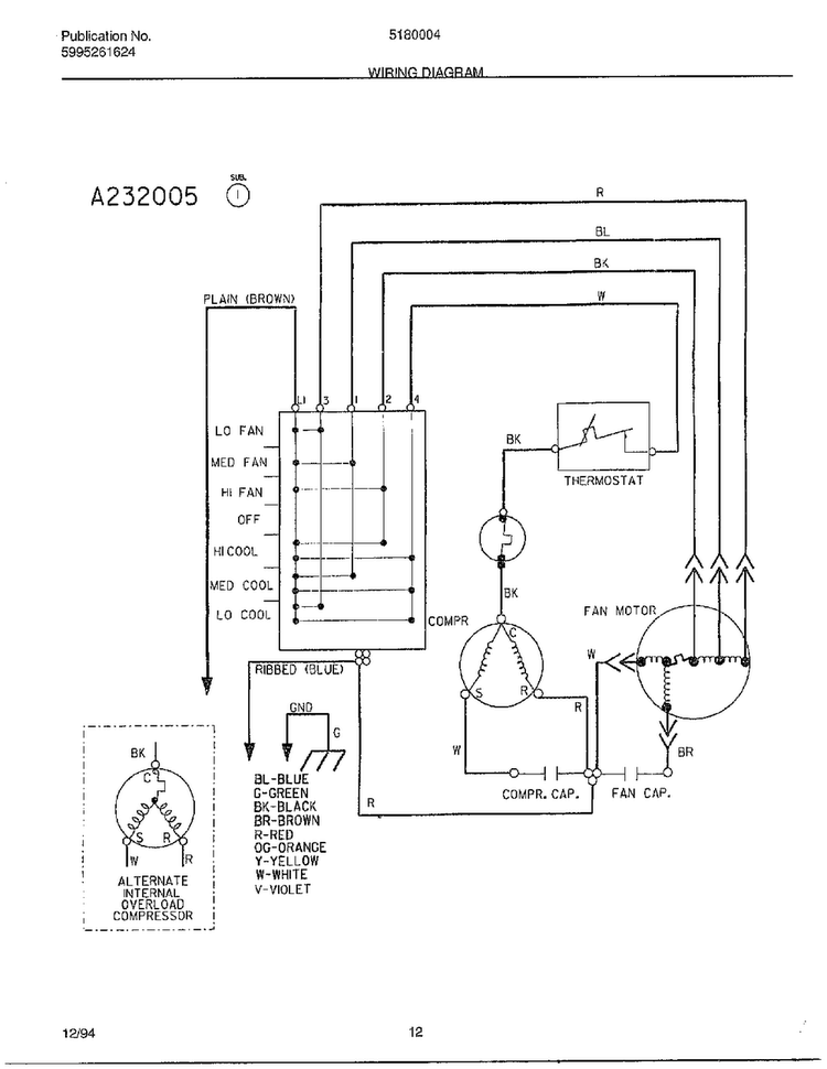 Wiring Diagram Diagram and Parts List for 5180004A  Frigidaire Air Conditioner