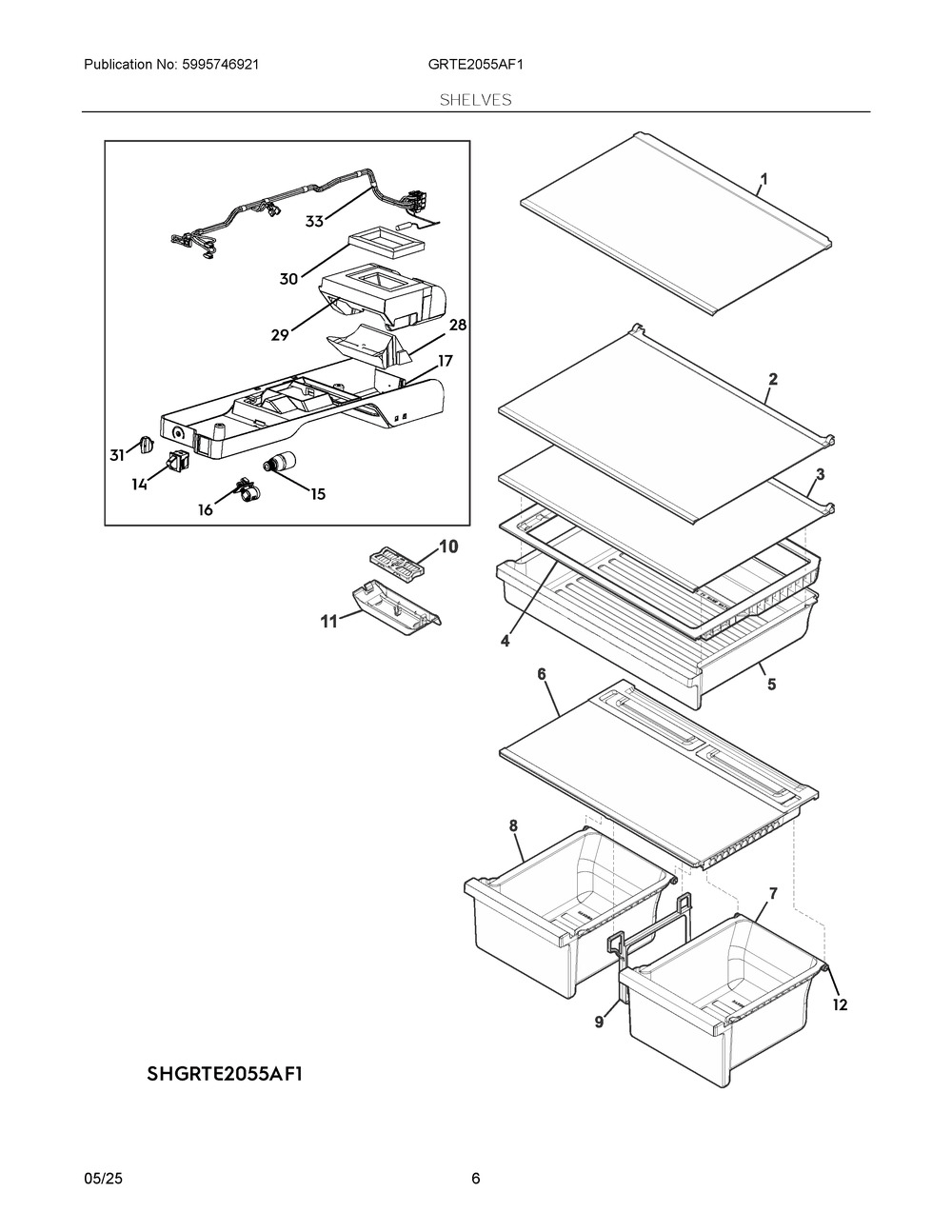 Shelves Diagram and Parts List for GRTE2055AF1  Frigidaire Refrigerator