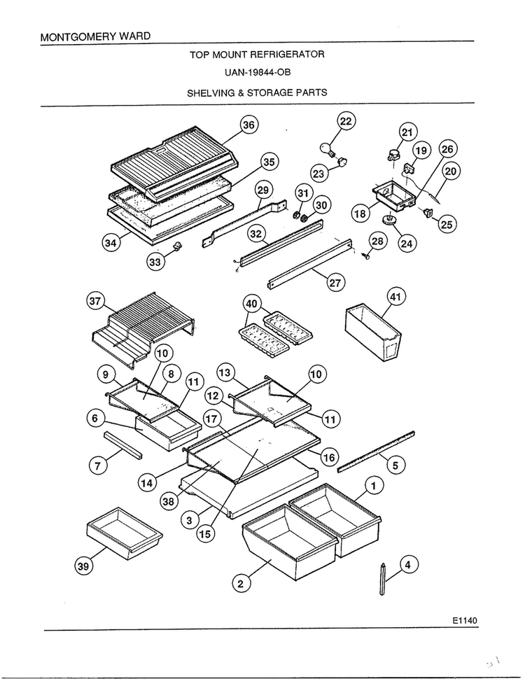 Shelving And Storage Parts Diagram and Parts List for 19844B  Frigidaire Refrigerator