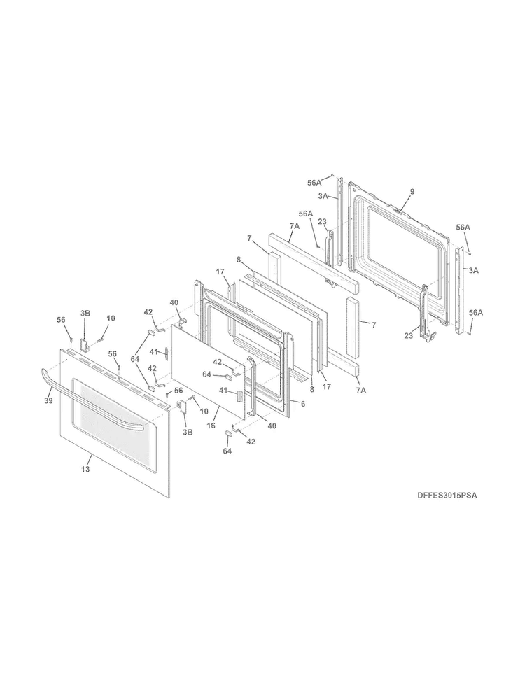 Door Diagram and Parts List for LFGS3025PFC  Frigidaire Range