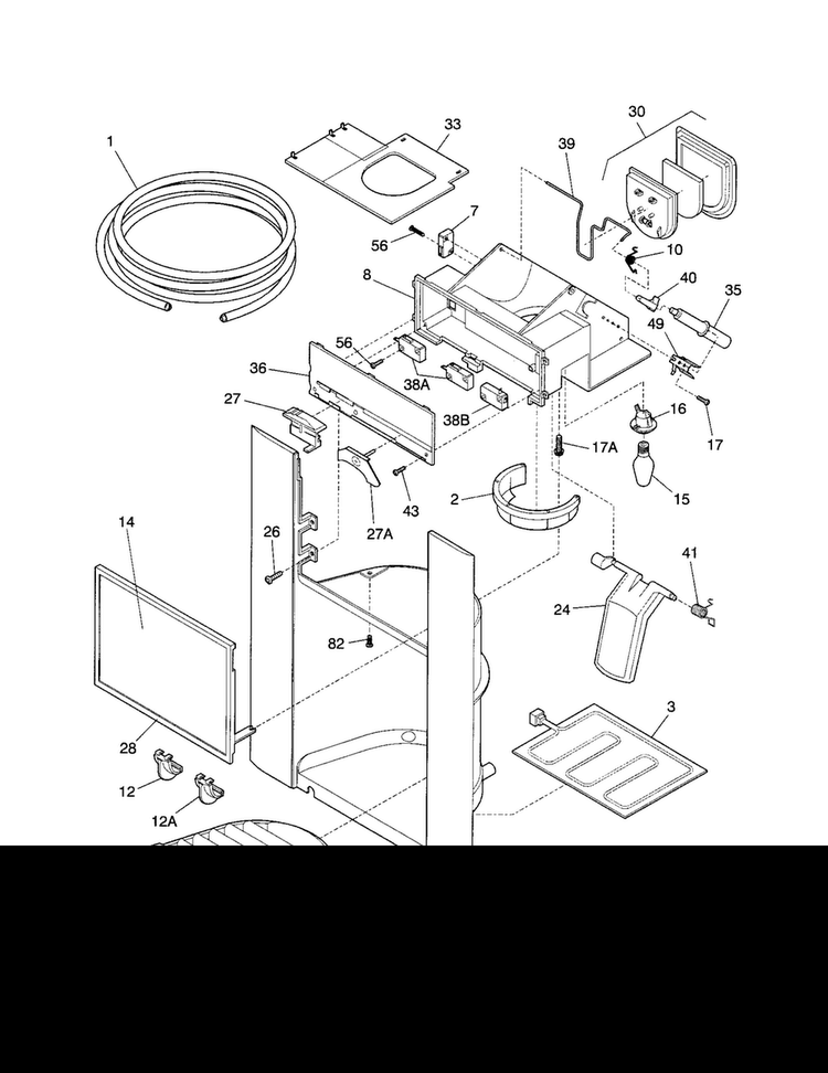 Dispenser Diagram and Parts List for FRS26ZRGD7  Frigidaire Refrigerator