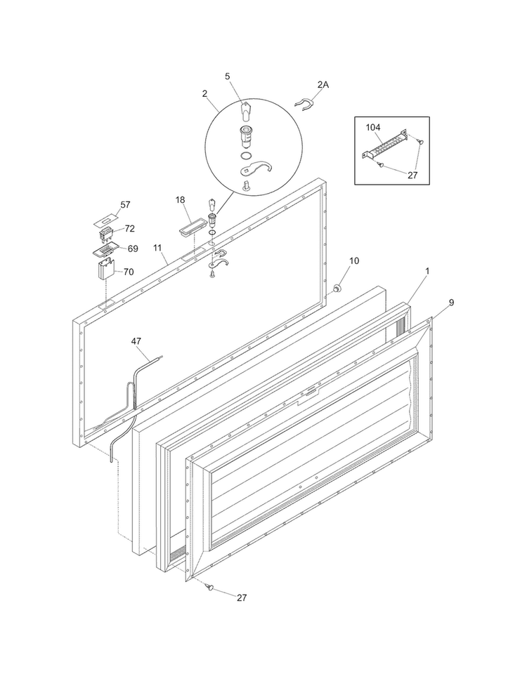 Door Diagram and Parts List for FCC2071FW2  Frigidaire Freezer