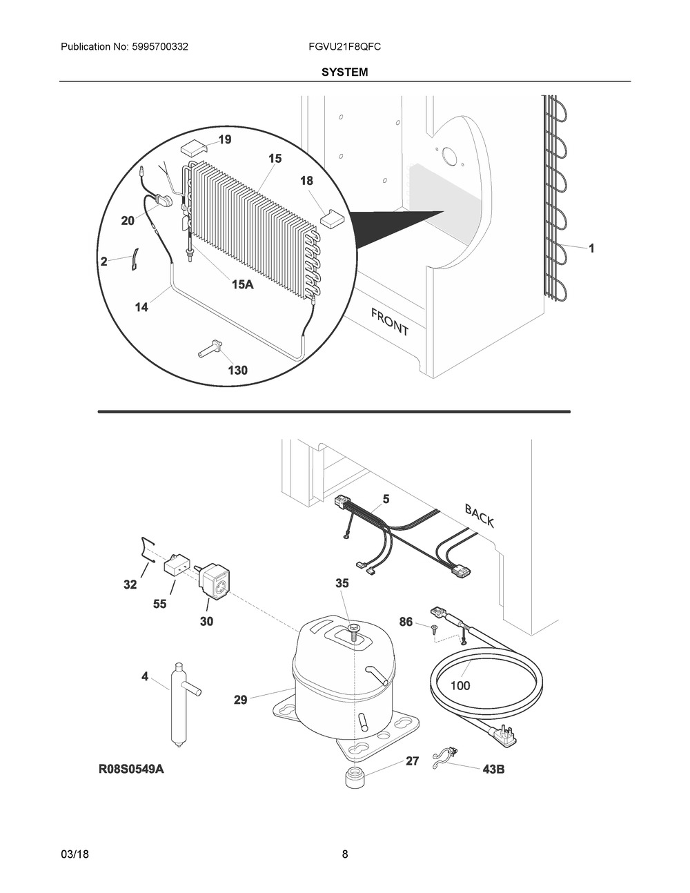 System Diagram and Parts List for FGVU21F8QFC  Frigidaire Freezer