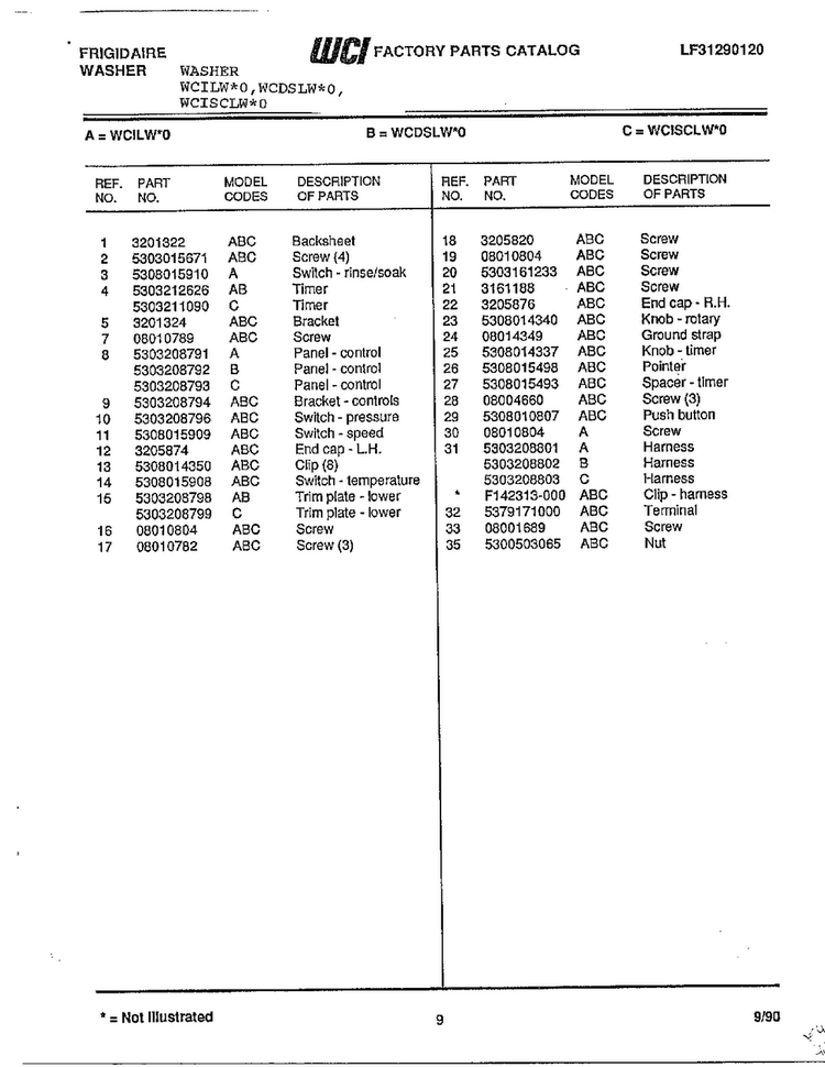 Frigidaire Washer Page 8 Diagram and Parts List for WCDSLW*O  Frigidaire Washer