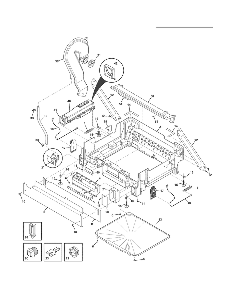 Lower Frame Diagram and Parts List for EIDW6305GB2B  Electrolux Dishwasher