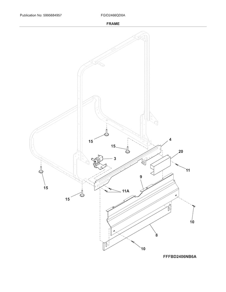 Frame Diagram and Parts List for FGID2466QD0A  Frigidaire Dishwasher