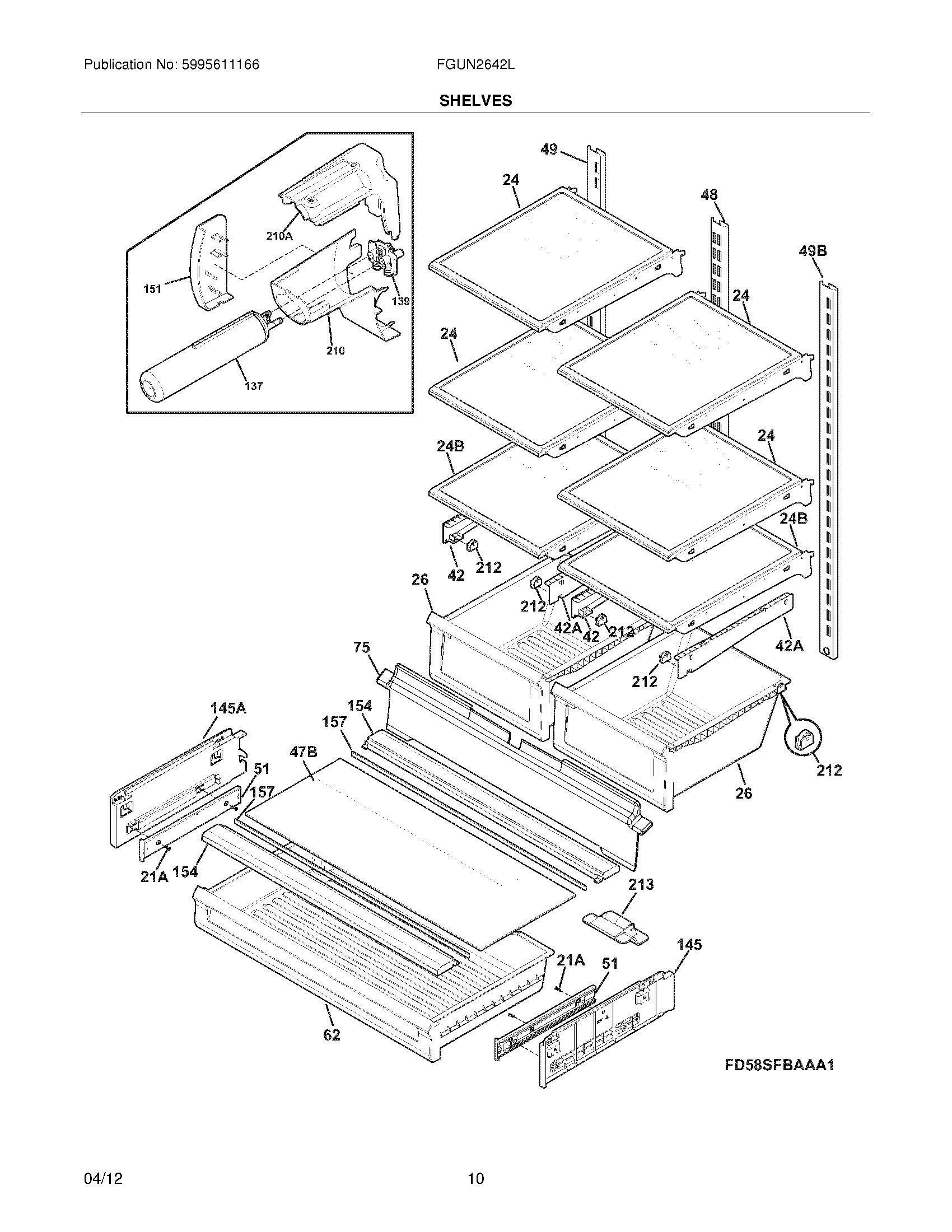 09 - SHELVES Diagram and Parts List for FGUN2642LE5  Frigidaire Refrigerator