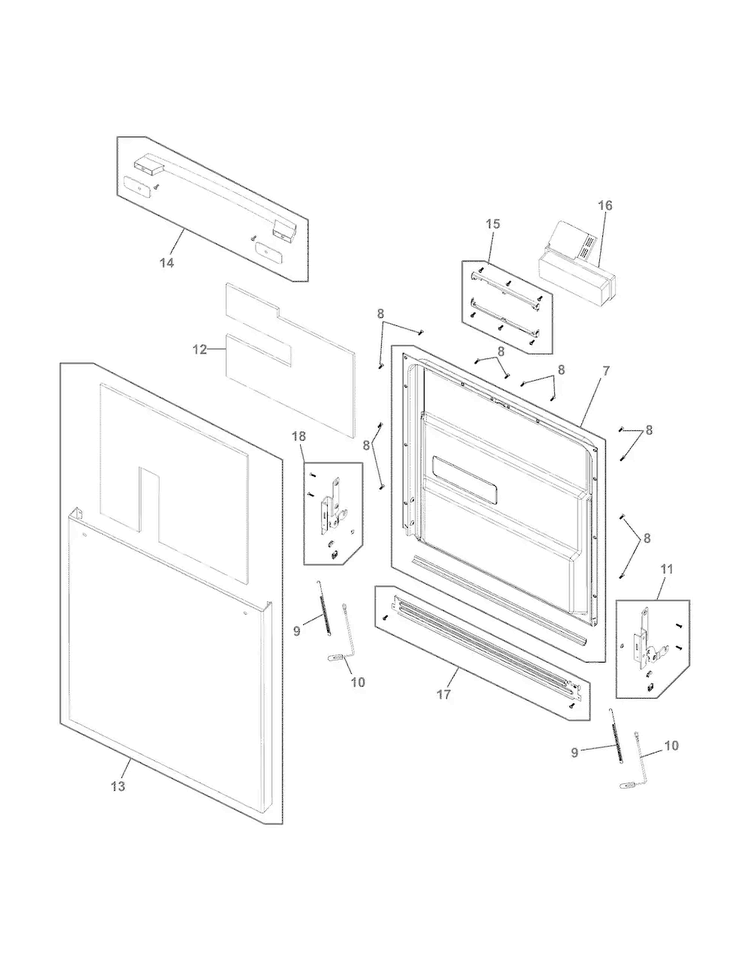 Door Diagram and Parts List for EIDW5705PW0A  Electrolux Dishwasher