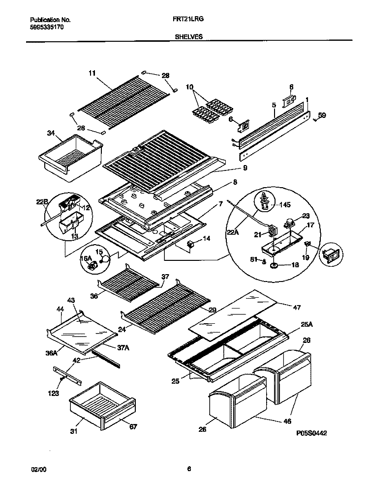 SHELVES Diagram and Parts List for FRT21LRGW5  Frigidaire Refrigerator