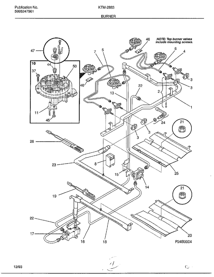 Burner Diagram and Parts List for 2883-81B  Frigidaire Range